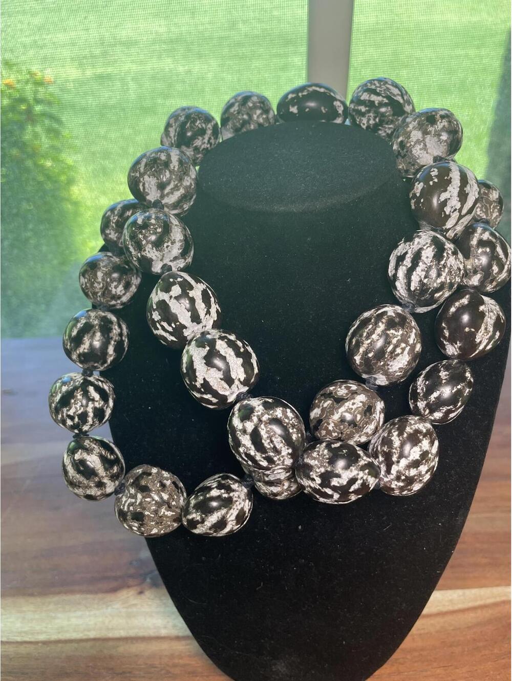 Kukui Nut Lei Hawaiian Style Necklace Natural Boho Hand Knotted